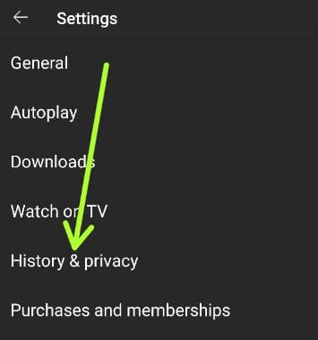 History and privacy settings to delete YouTube watch history Android
