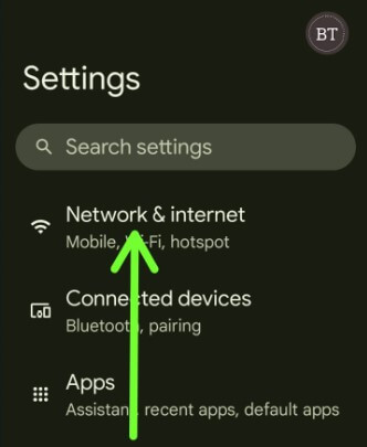 Open the Network and internet settings to configure mobile hotspot on Android