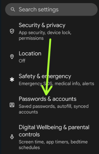 Passwords and accounts settings on your Android phone