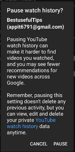 Pause YouTube Watch History on Android