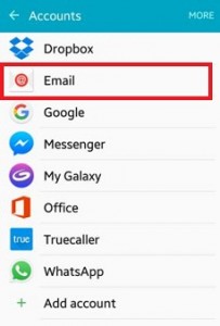 Tap on email form account list
