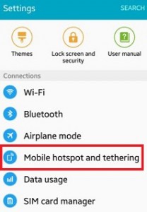 Tap on mobile hotspot and tethering