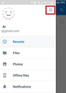 Tap on settings icon in dropbox