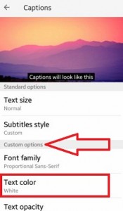 Tap on text color to set YouTube caption
