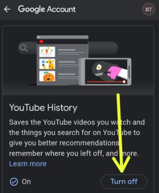 Turn Off YouTube Watch History