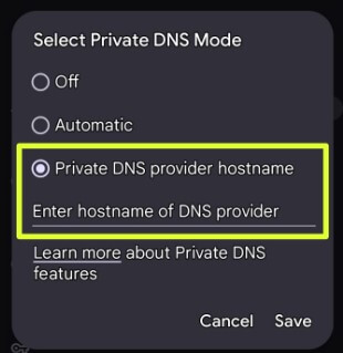 Use a Private DNS Server to Fix Connected to WiFi but not internet