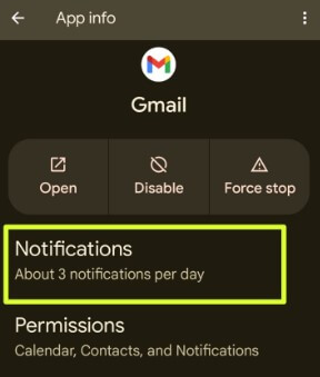 Disable Gmail Notifications using App Settings Android