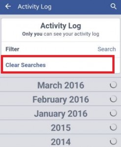 How to clear search history facebook app android