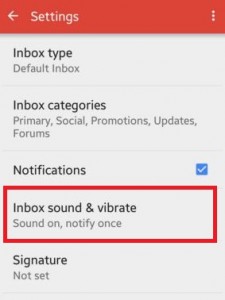 Tap on Inbox sound and vibrate option