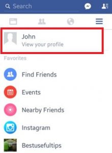 Tap on facebook profile name