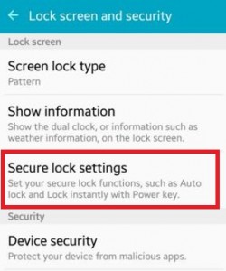 Tap on secure lock settings