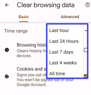 Clear Browsing Data in Chrome Android