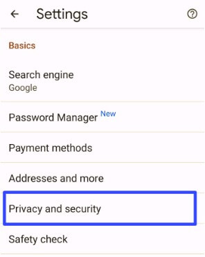 Clear Cookies in Chrome under Privacy and Security Settings