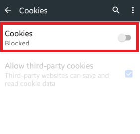 Disable cookies on chrome android phone