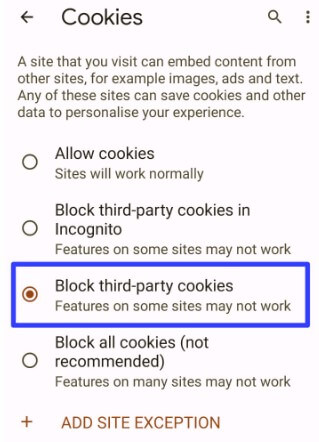 How to Block Third-party Cookies Android Phone