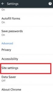 Tap on site settings under advanced section