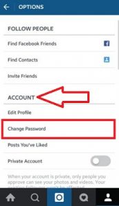 Under account section tap on chagne password