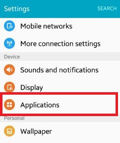 click on applications under device settings