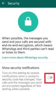 enable security notifications whatsapp android