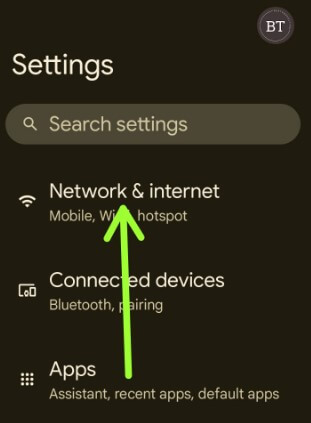 Tap Network and internet to open WiFi hotspot Settings Android