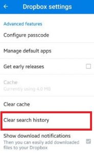 clear search history dropbox android