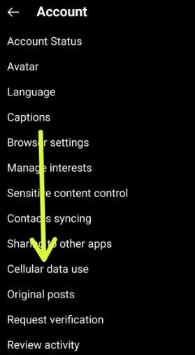 Cellular Data Use Settings on Instagram App Android