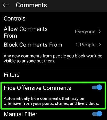 Hide Offensive Comments on Instagram Android