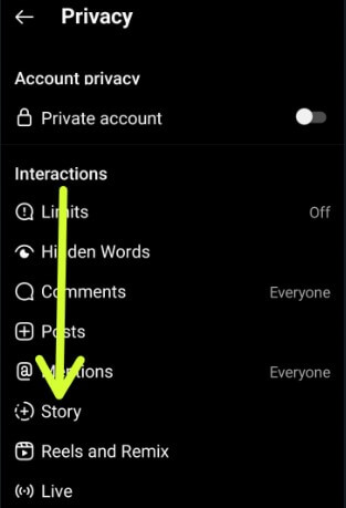 Open Instagram Story Settings on Android