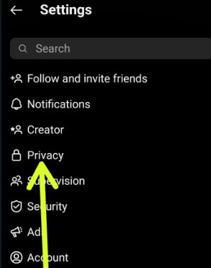 Tap on Privacy on Instagram App Android