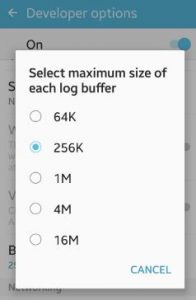 change buffer size logging android