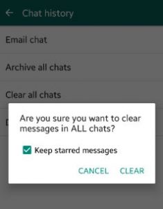 clear all WhatsApp chat android