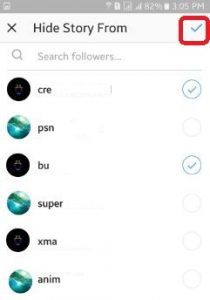 ocultar a conta do instagram da história android