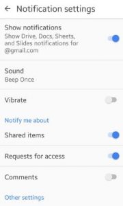 change Google drive notification settings android