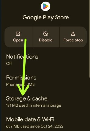 Google Play Store Storage and cache settings