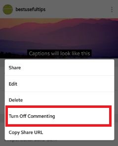 Tap on turn off commenting option