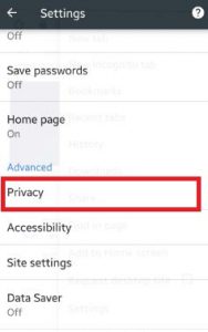 Under advanced section, tap on privacy