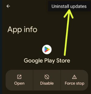 Uninstall the Google Play Store Updates to Fix 505 Error on Android