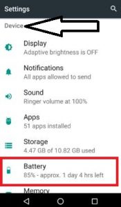 Battery under settings in Android Nougat