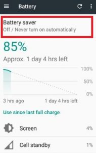 Battery usage app details with time and power