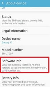Click on software information under about device