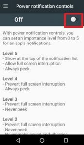 Disable power notification controls android Nougat