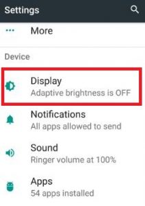 Display section in device section nougat phone