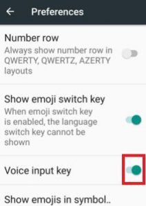 Enable voice input key on android phone