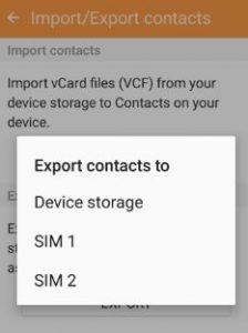 Export contacts SIM to device storage