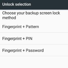 Fingerprint and pattern section on Android 7.0