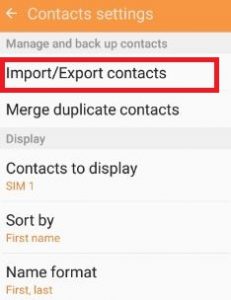 Import or Export contacts under settings