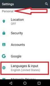 Language and input section in personal settings nougat