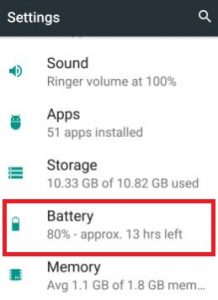 Open Battery under Settings icon