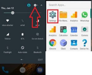 Open Settings icon from status bar screen