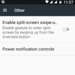 Power notification controls under system settings